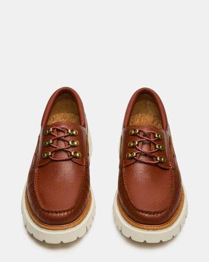 Steve Madden VICTOR Cognac Leather Slip-On Men's Casual Boat Shoe