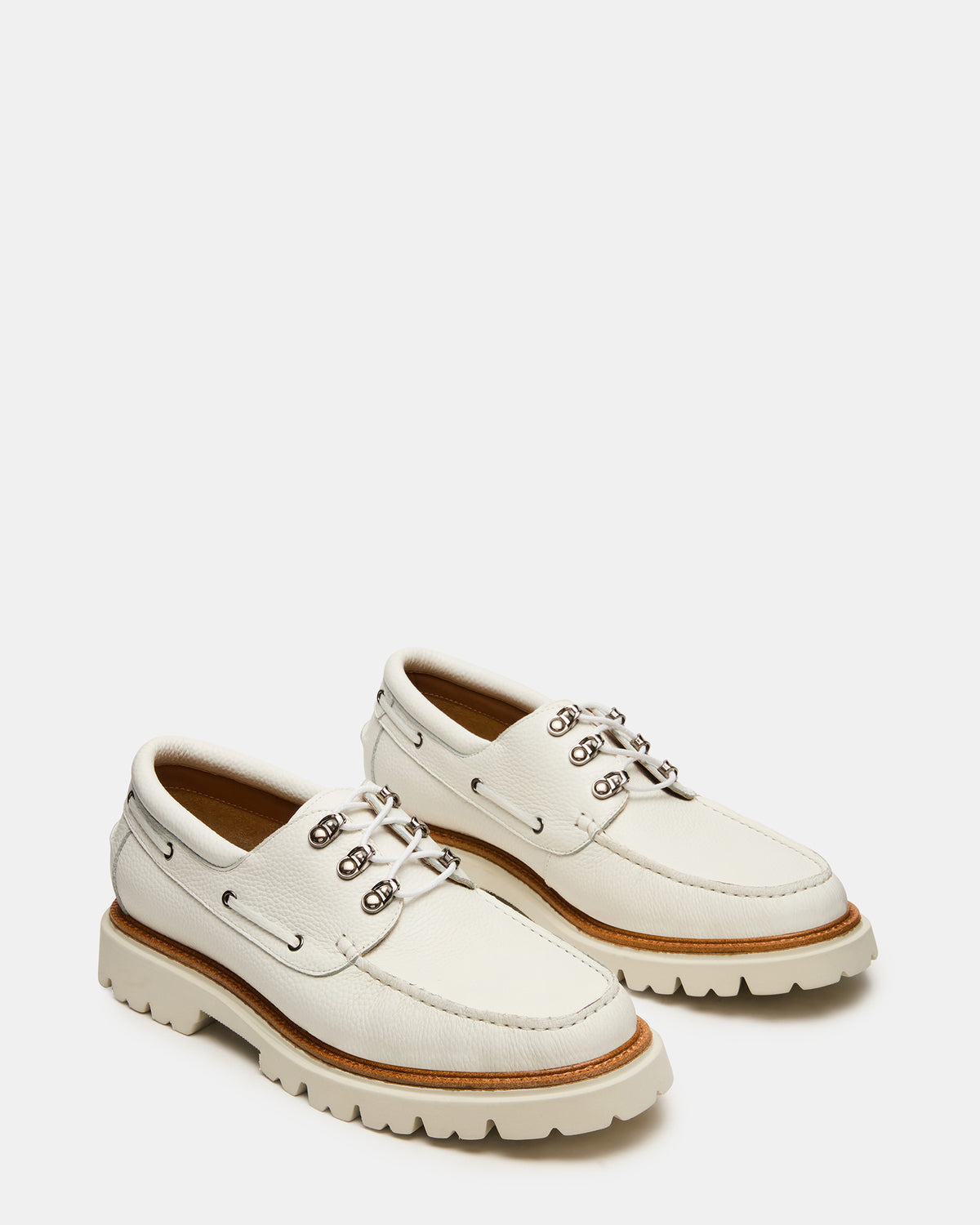 Steve Madden VICTOR White Leather Slip-On Men's Casual Boat Shoe