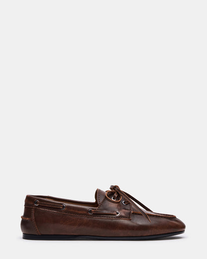 Steve Madden SCOUTT Brown Leather Slip-On Boat Men's Casual Shoe