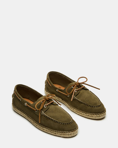Steve Madden PANCHO Olive Suede Slip-On Espadrille Boat Shoe Men's Casual