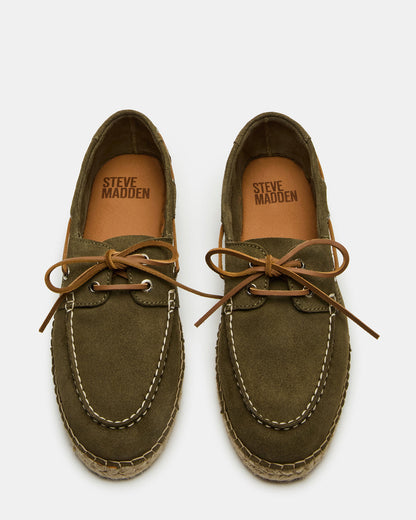 Steve Madden PANCHO Olive Suede Slip-On Espadrille Boat Shoe Men's Casual