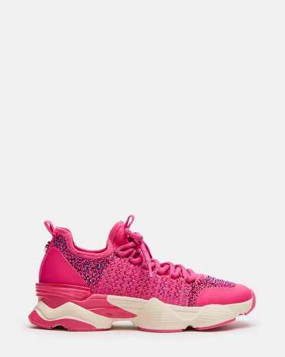 Steve Madden Kids' SOLACE Hot Pink Low-Top Lace-Up Knit Girls' Sneakers