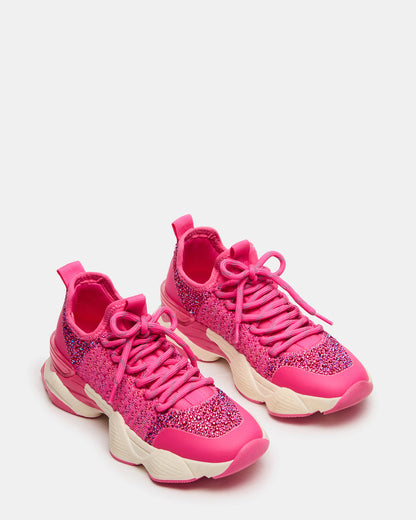 Steve Madden Kids' SOLACE Hot Pink Low-Top Lace-Up Knit Girls' Sneakers