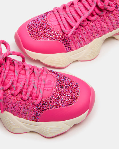 Steve Madden Kids' SOLACE Hot Pink Low-Top Lace-Up Knit Girls' Sneakers