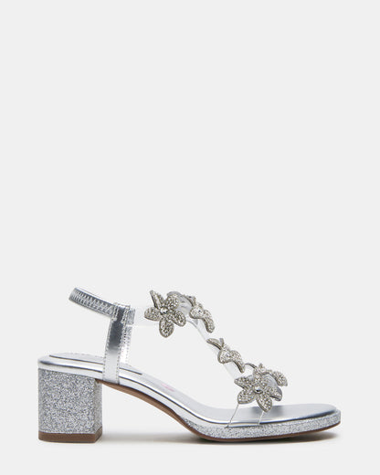 Steve Madden Kids' SAVVY Silver Girls' Strappy Rhinestone Block Heel