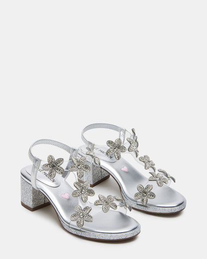 Steve Madden Kids' SAVVY Silver Girls' Strappy Rhinestone Block Heel