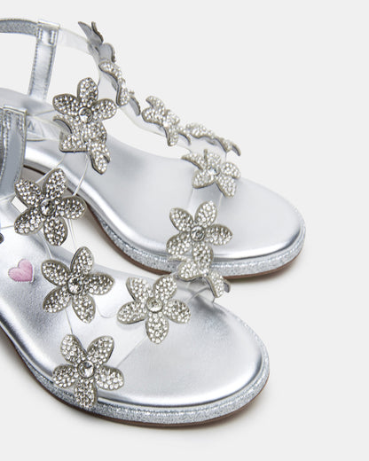 Steve Madden Kids' SAVVY Silver Girls' Strappy Rhinestone Block Heel
