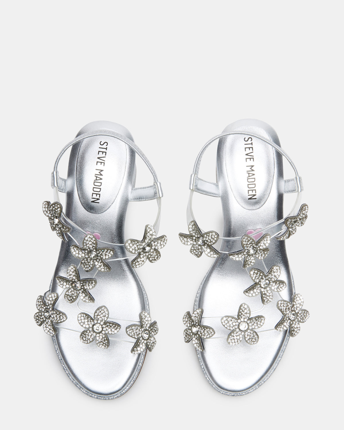 Steve Madden Kids' SAVVY Silver Girls' Strappy Rhinestone Block Heel