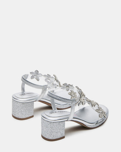 Steve Madden Kids' SAVVY Silver Girls' Strappy Rhinestone Block Heel