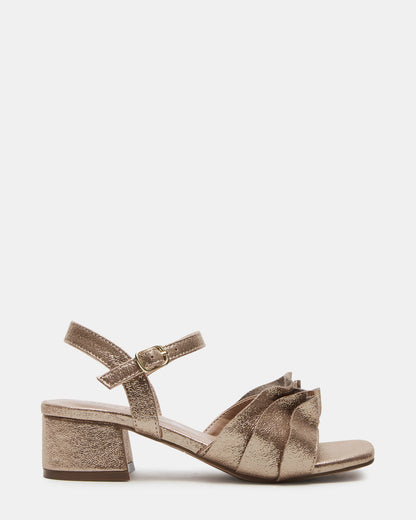 Steve Madden Kids' PRESS Gold Girls' Square-Toe Ruffle Block Heel