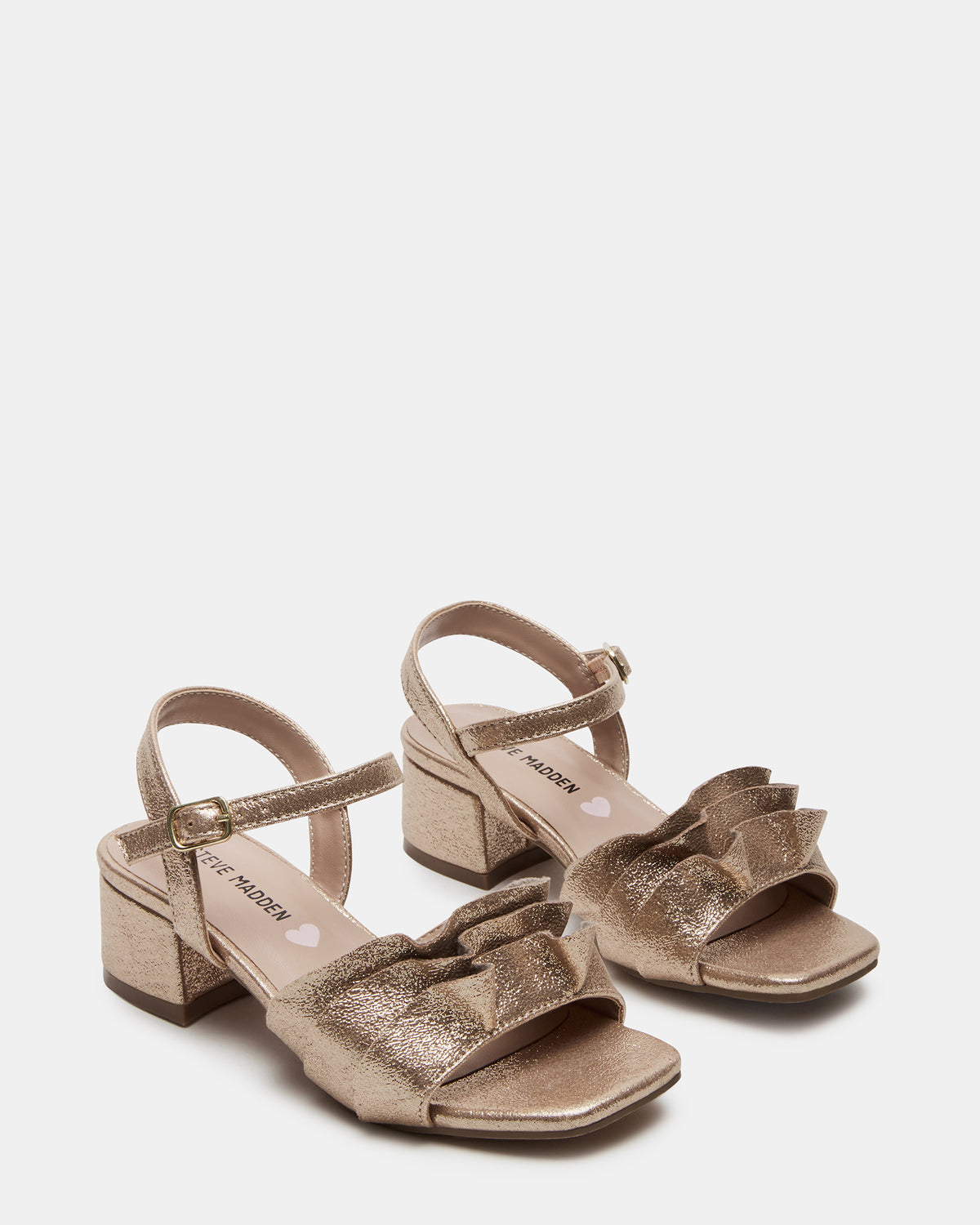 Steve Madden Kids' PRESS Gold Girls' Square-Toe Ruffle Block Heel