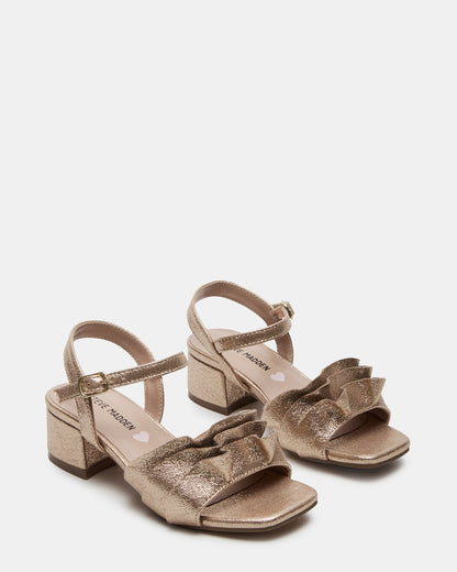 Steve Madden Kids' PRESS Gold Girls' Square-Toe Ruffle Block Heel