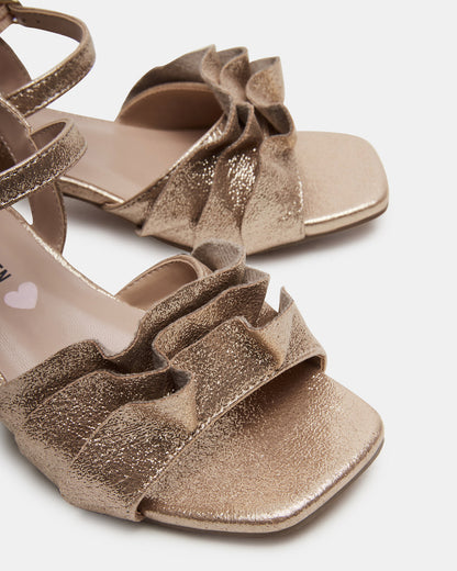 Steve Madden Kids' PRESS Gold Girls' Square-Toe Ruffle Block Heel