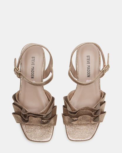 Steve Madden Kids' PRESS Gold Girls' Square-Toe Ruffle Block Heel