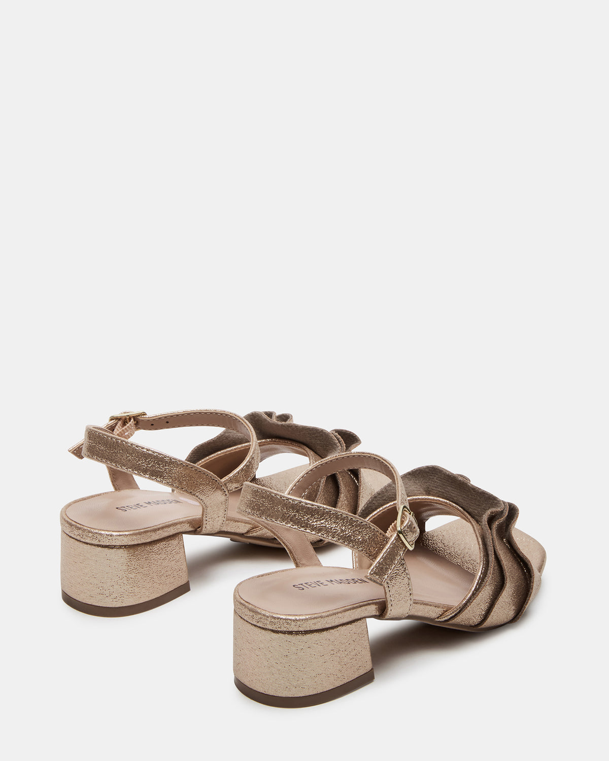 Steve Madden Kids' PRESS Gold Girls' Square-Toe Ruffle Block Heel