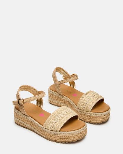 Steve Madden Kids' KIKO Natural Platform Raffia Wedge Girls' Sandal