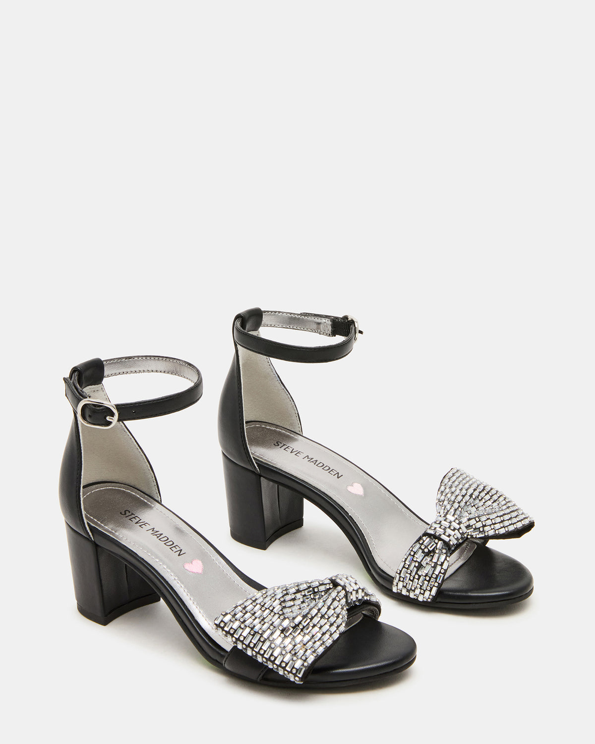 Steve Madden Kids' ABIGAL Black Rhinestone Embellised Block Heel Girls' Heel