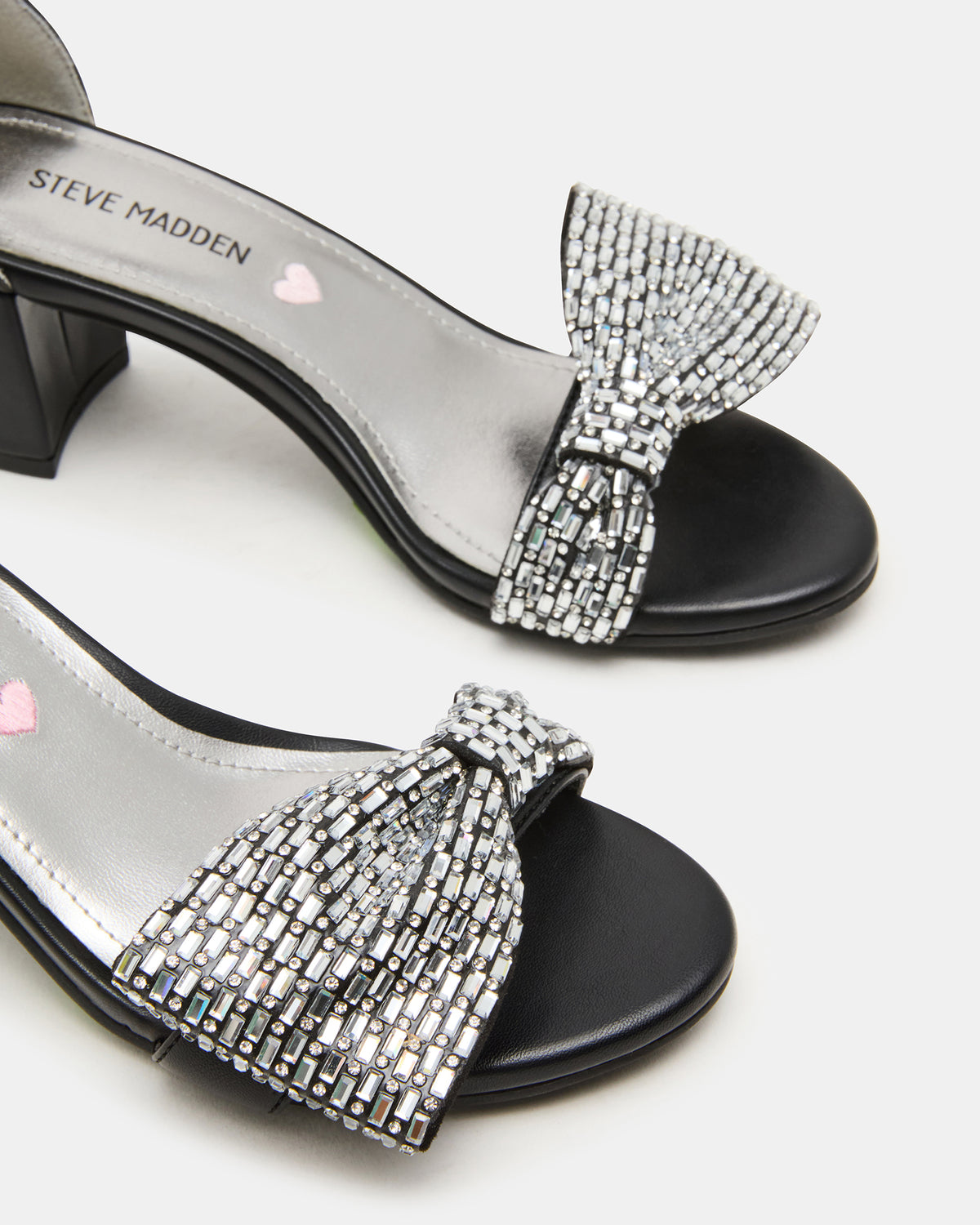 Steve Madden Kids' ABIGAL Black Rhinestone Embellised Block Heel Girls' Heel