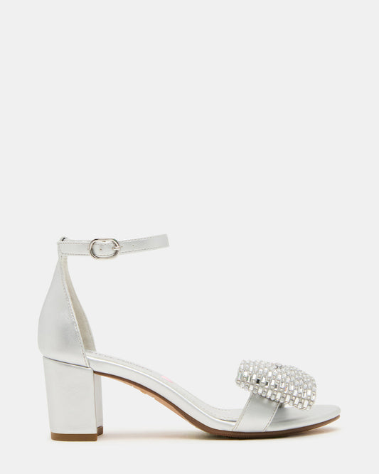 Steve Madden Kids' ABIGAL Silver Rhinestone Embellised Block Heel Girls' Heel