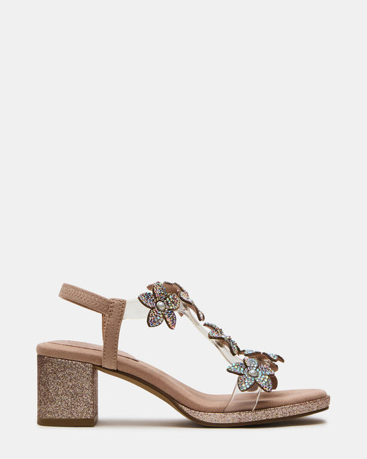 Steve Madden Kids' SAVVY Blush Girls' Strappy Rhinestone Block Heel