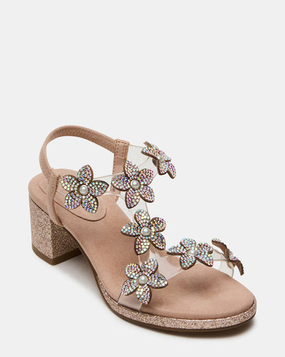 Steve Madden Kids' SAVVY Blush Girls' Strappy Rhinestone Block Heel