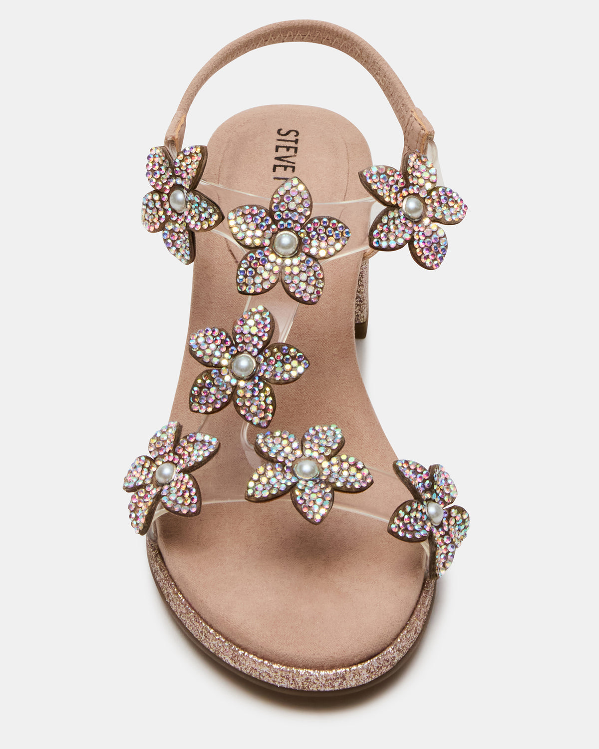 Steve Madden Kids' SAVVY Blush Girls' Strappy Rhinestone Block Heel