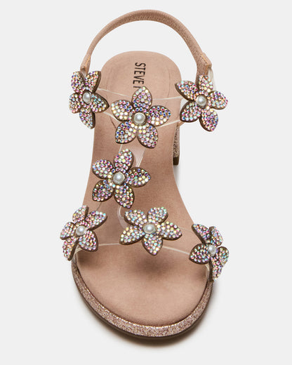 Steve Madden Kids' SAVVY Blush Girls' Strappy Rhinestone Block Heel