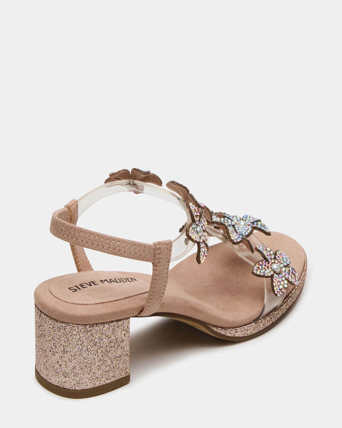 Steve Madden Kids' SAVVY Blush Girls' Strappy Rhinestone Block Heel
