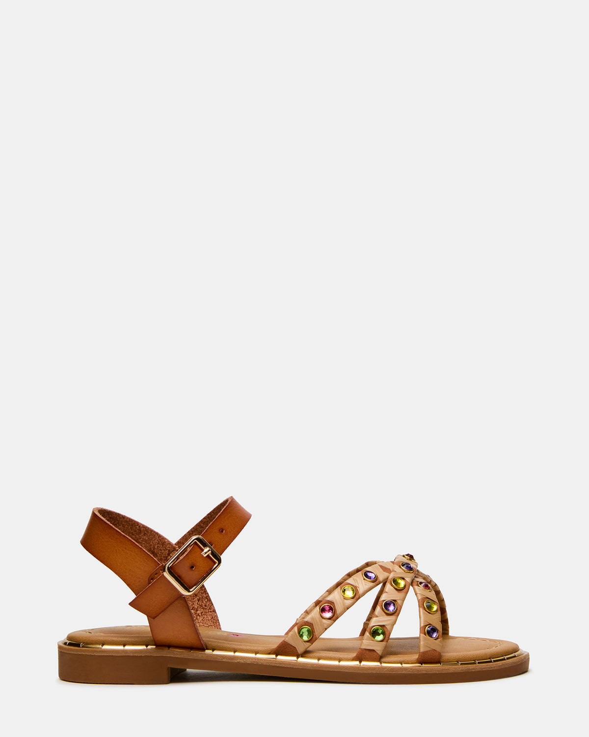 Steve Madden Kids' GILLIAN Cognac Multi Strappy Rhinestone Embellished Girls' Sandal