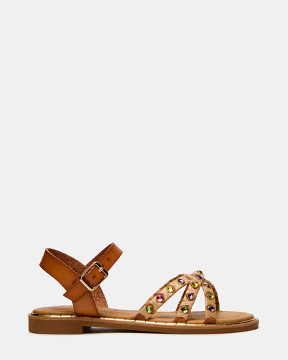 Steve Madden Kids' GILLIAN Cognac Multi Strappy Rhinestone Embellished Girls' Sandal