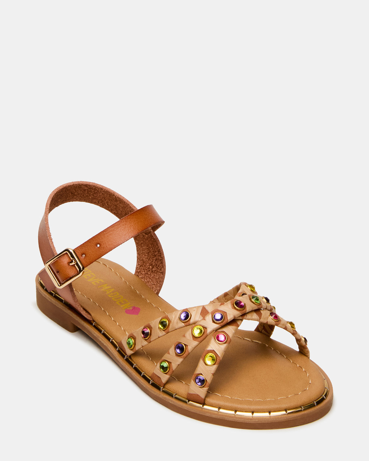 Steve Madden Kids' GILLIAN Cognac Multi Strappy Rhinestone Embellished Girls' Sandal