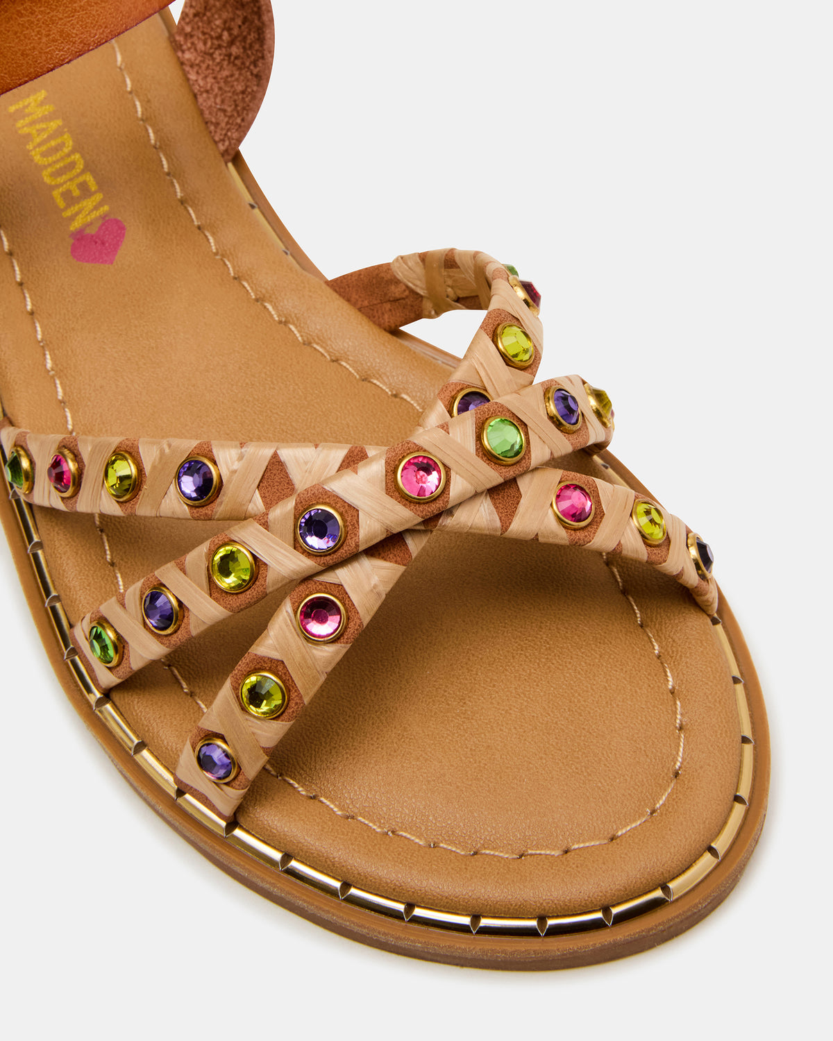 Steve Madden Kids' GILLIAN Cognac Multi Strappy Rhinestone Embellished Girls' Sandal