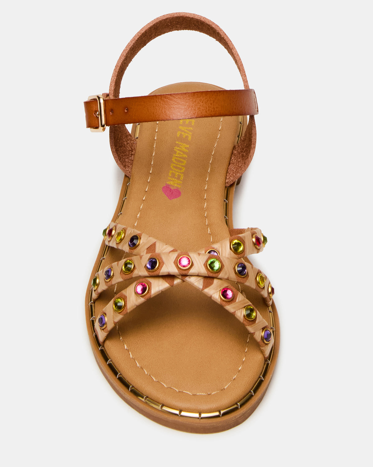 Steve Madden Kids' GILLIAN Cognac Multi Strappy Rhinestone Embellished Girls' Sandal