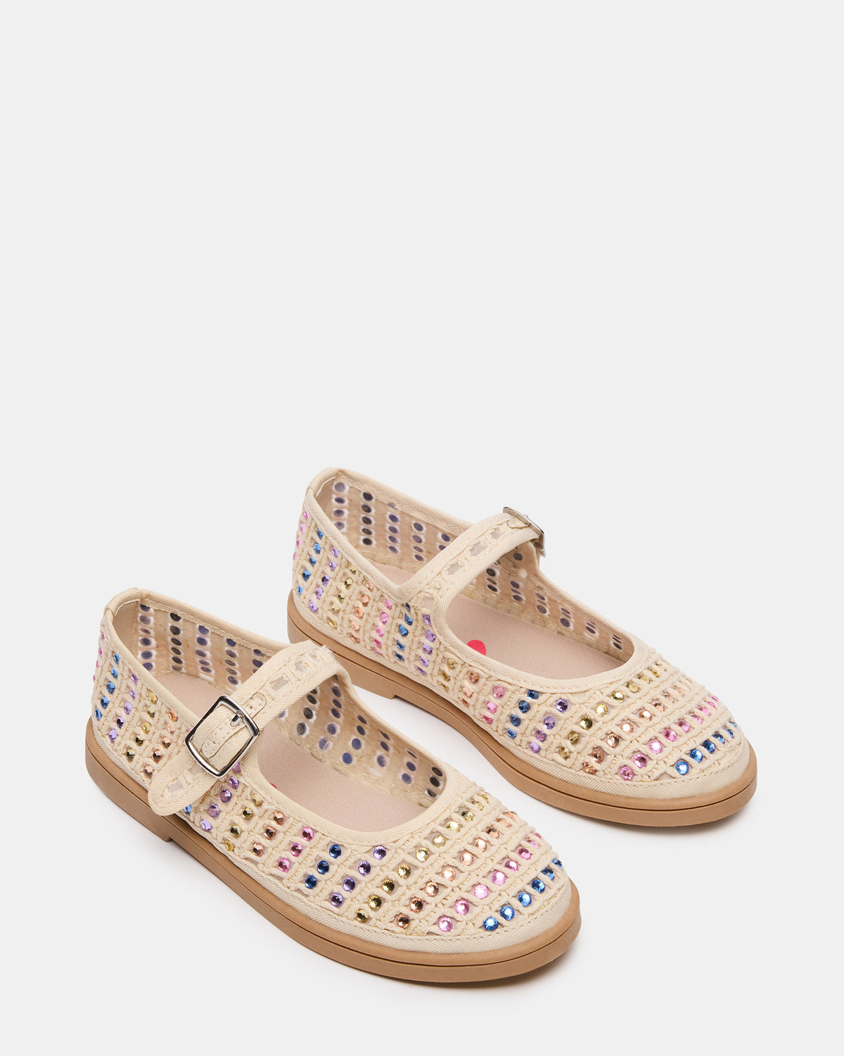 Steve Madden Kids' ROREE Natural Rhinestones Girls' Mary Jane Flats