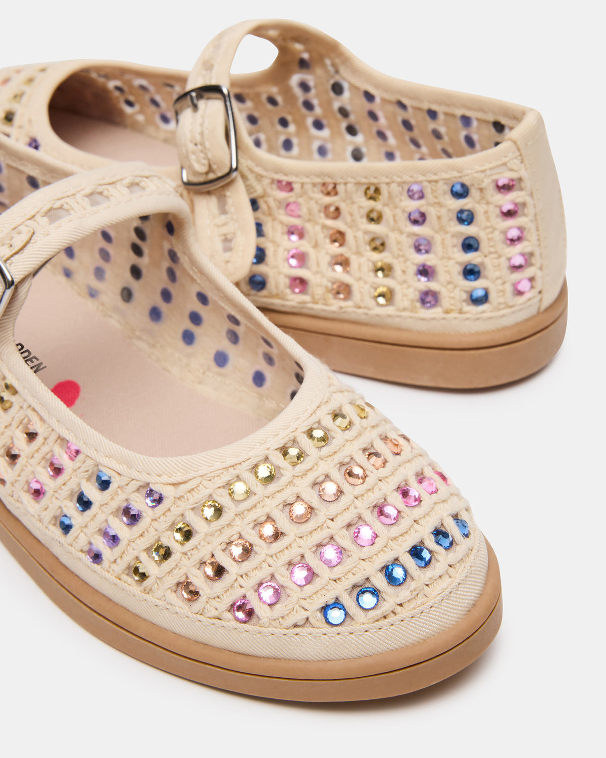 Steve Madden Kids' ROREE Natural Rhinestones Girls' Mary Jane Flats