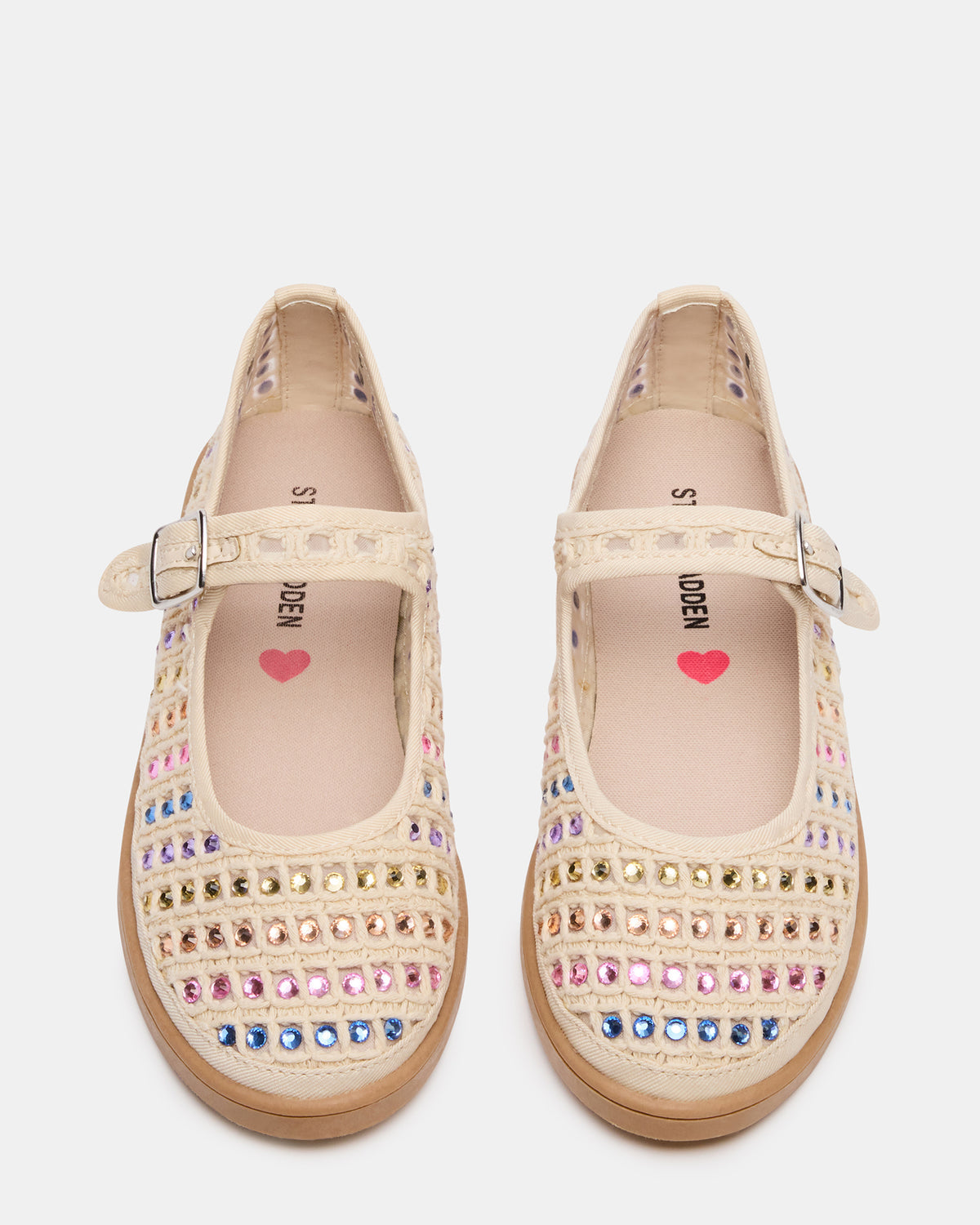 Steve Madden Kids' ROREE Natural Rhinestones Girls' Mary Jane Flats