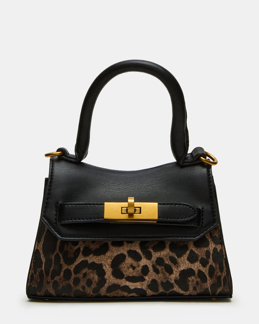 Steve Madden MADLYN Bag Leopard Structured Turn-Lock Closure Top-Handle Crossbody Mini Handbag