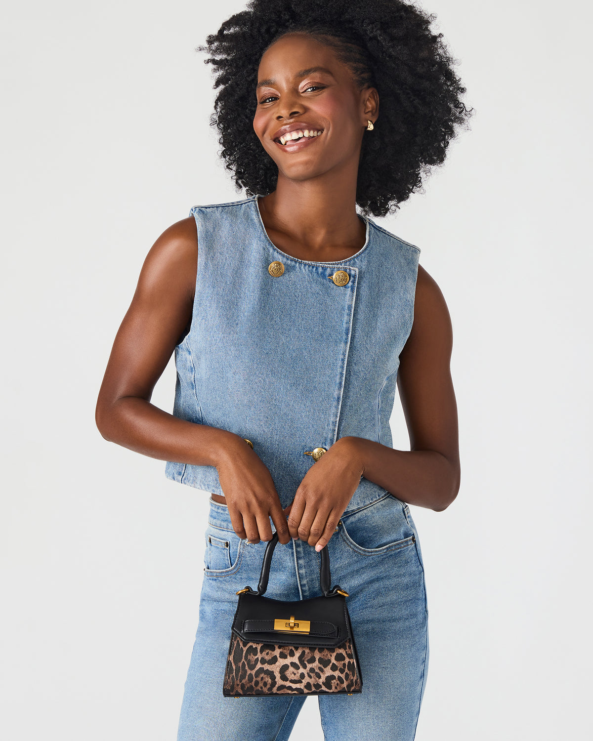 Steve Madden MADLYN Bag Leopard Structured Turn-Lock Closure Top-Handle Crossbody Mini Handbag