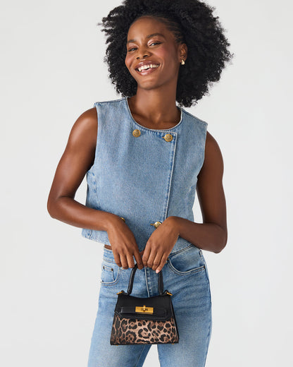Steve Madden MADLYN Bag Leopard Structured Turn-Lock Closure Top-Handle Crossbody Mini Handbag