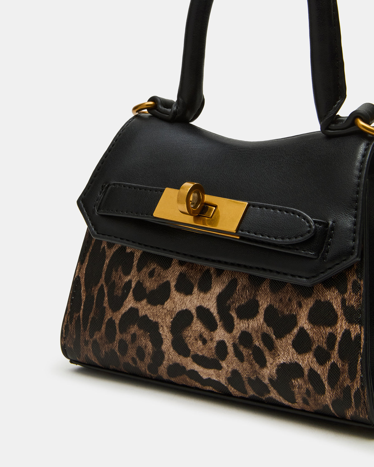 Steve Madden MADLYN Bag Leopard Structured Turn-Lock Closure Top-Handle Crossbody Mini Handbag