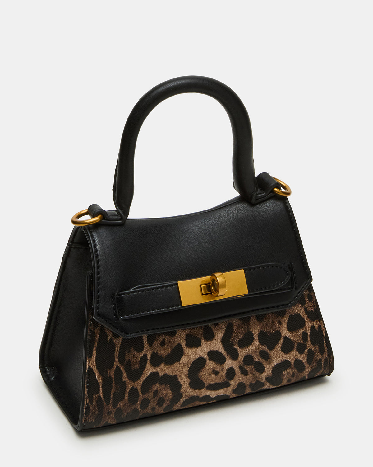 Steve Madden MADLYN Bag Leopard Structured Turn-Lock Closure Top-Handle Crossbody Mini Handbag