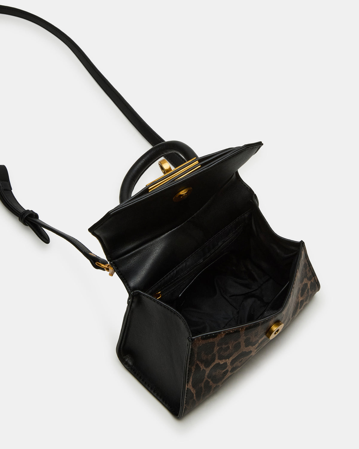 Steve Madden MADLYN Bag Leopard Structured Turn-Lock Closure Top-Handle Crossbody Mini Handbag