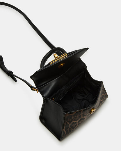 Steve Madden MADLYN Bag Leopard Structured Turn-Lock Closure Top-Handle Crossbody Mini Handbag