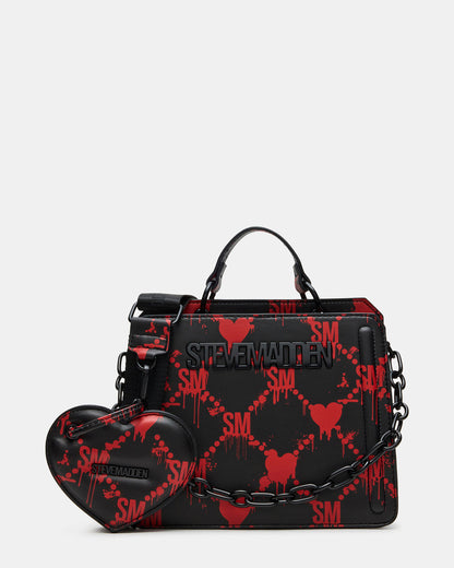 Steve Madden EVELYN Bag Drippy Hearts Black/Red Top Handle Crossbody Bag