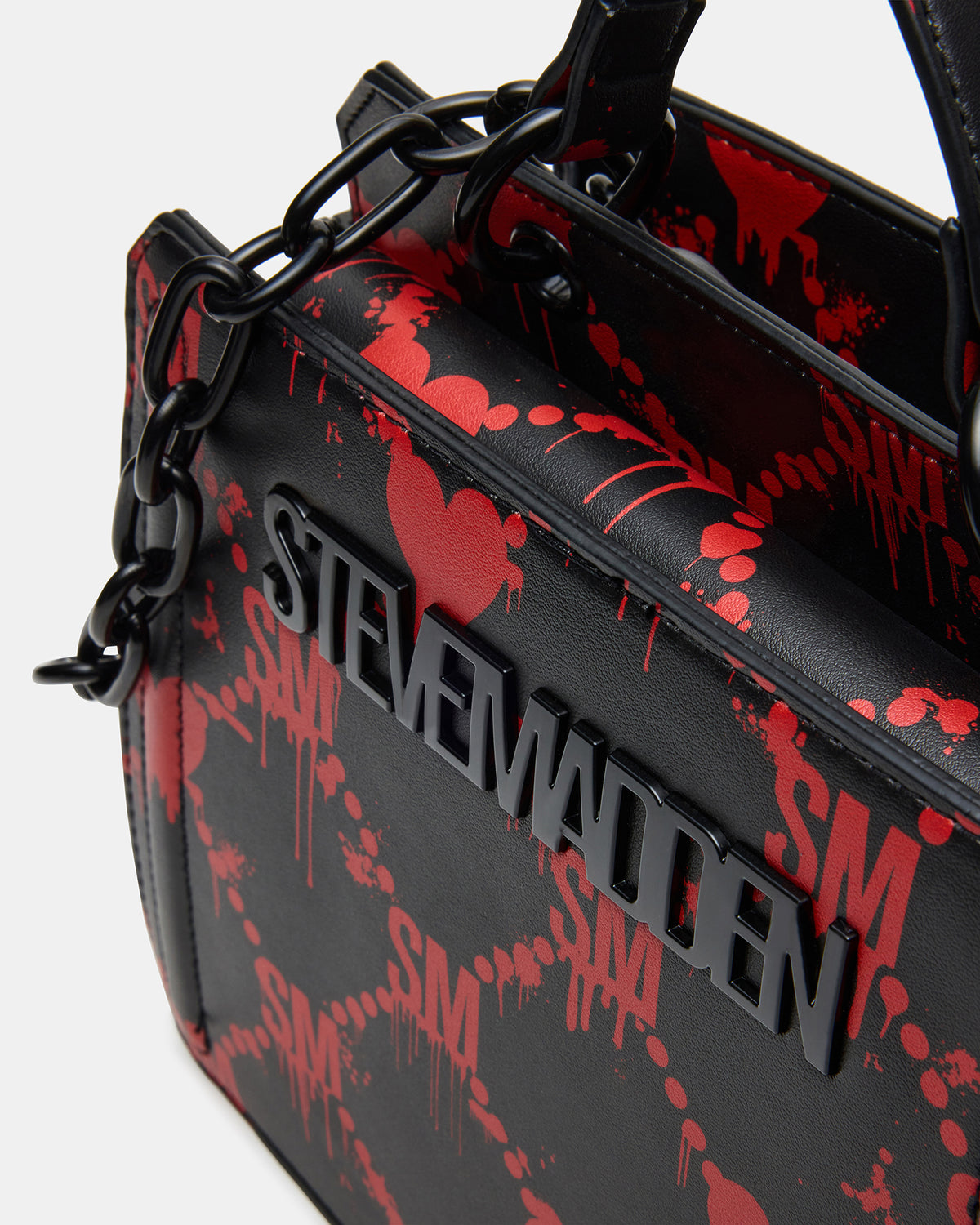 Steve Madden EVELYN Bag Drippy Hearts Black/Red Top Handle Crossbody Bag