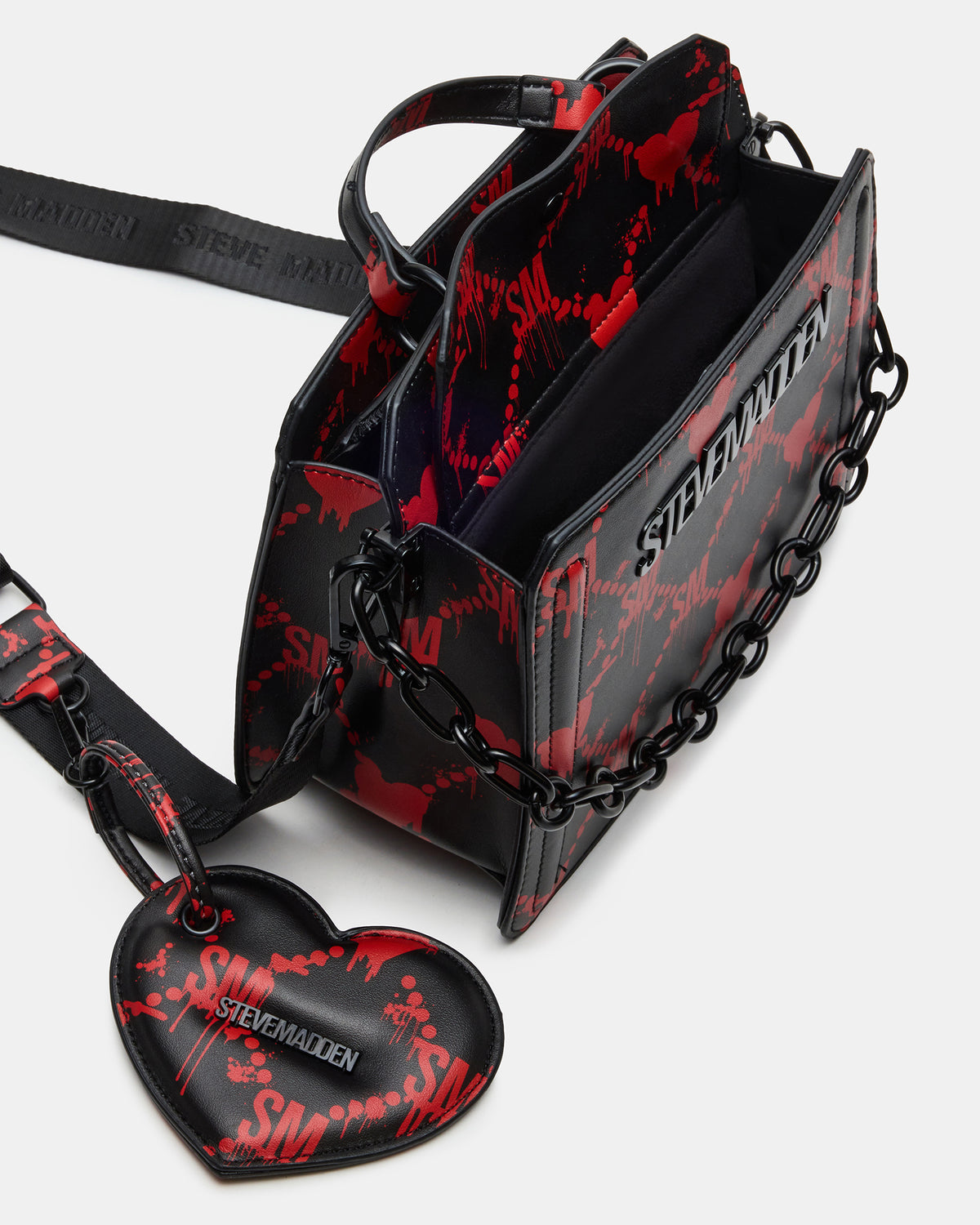 Steve Madden EVELYN Bag Drippy Hearts Black/Red Top Handle Crossbody Bag