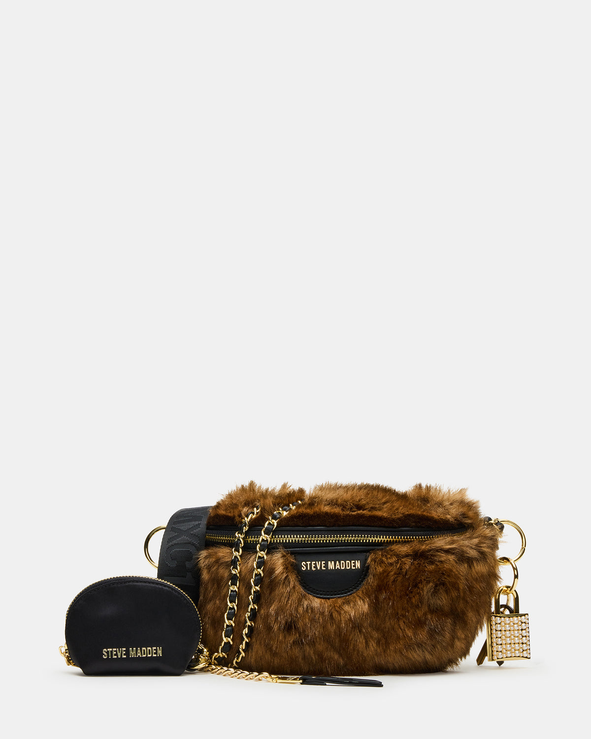Steve Madden WYLDER Bag Brown Faux Fur Crossbody Women's Belt Handbag