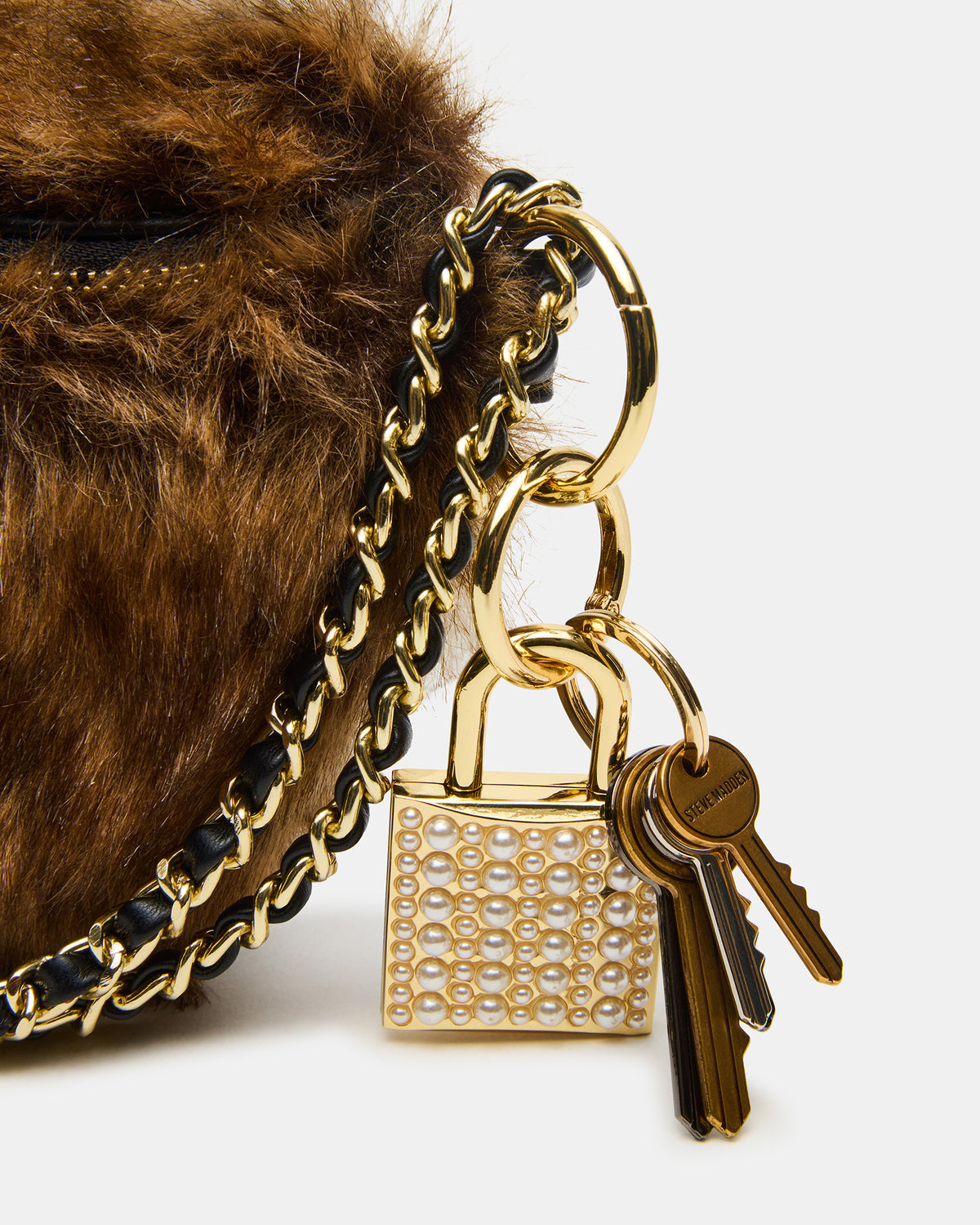 Steve Madden WYLDER Bag Brown Faux Fur Crossbody Women's Belt Handbag