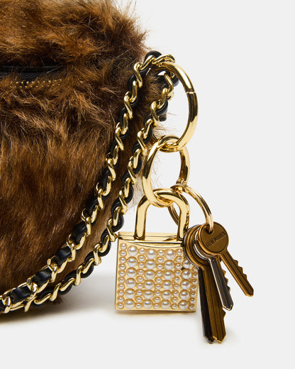 Steve Madden WYLDER Bag Brown Faux Fur Crossbody Women's Belt Handbag