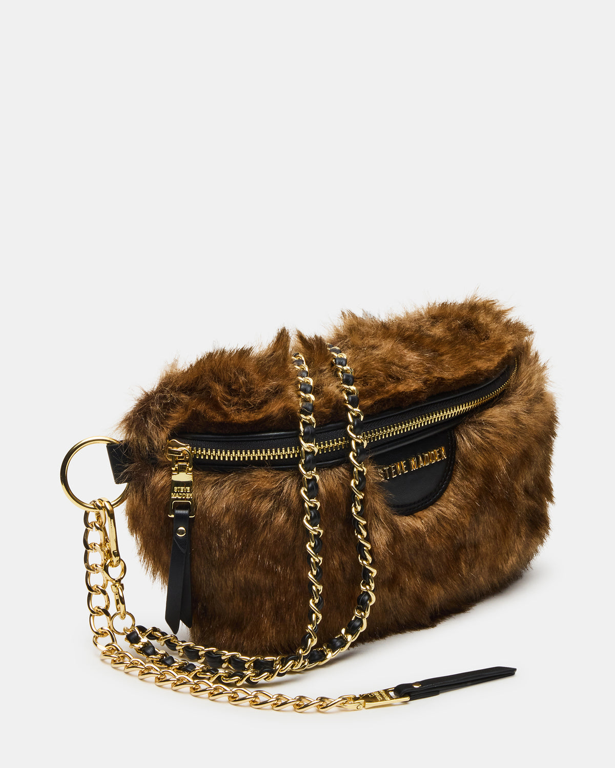 Steve Madden WYLDER Bag Brown Faux Fur Crossbody Women's Belt Handbag